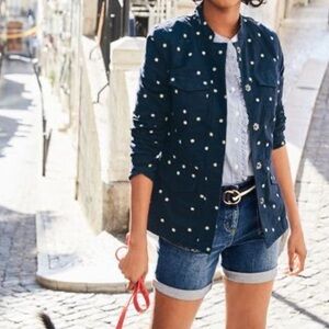 Boden Navy Blue Bomber Jacket with White Polka Dots